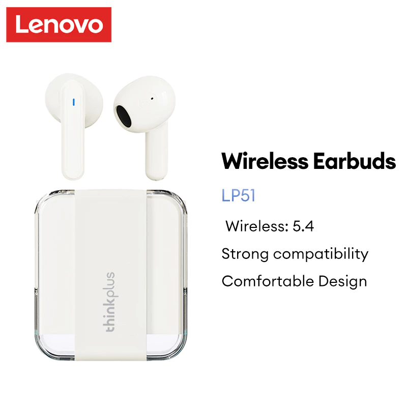 Tai nghe không dây Lenovo LP51 TWS Giảm tiếng ồn thể thao âm thanh nổi HIFI có Mic Bluetooth 5.4