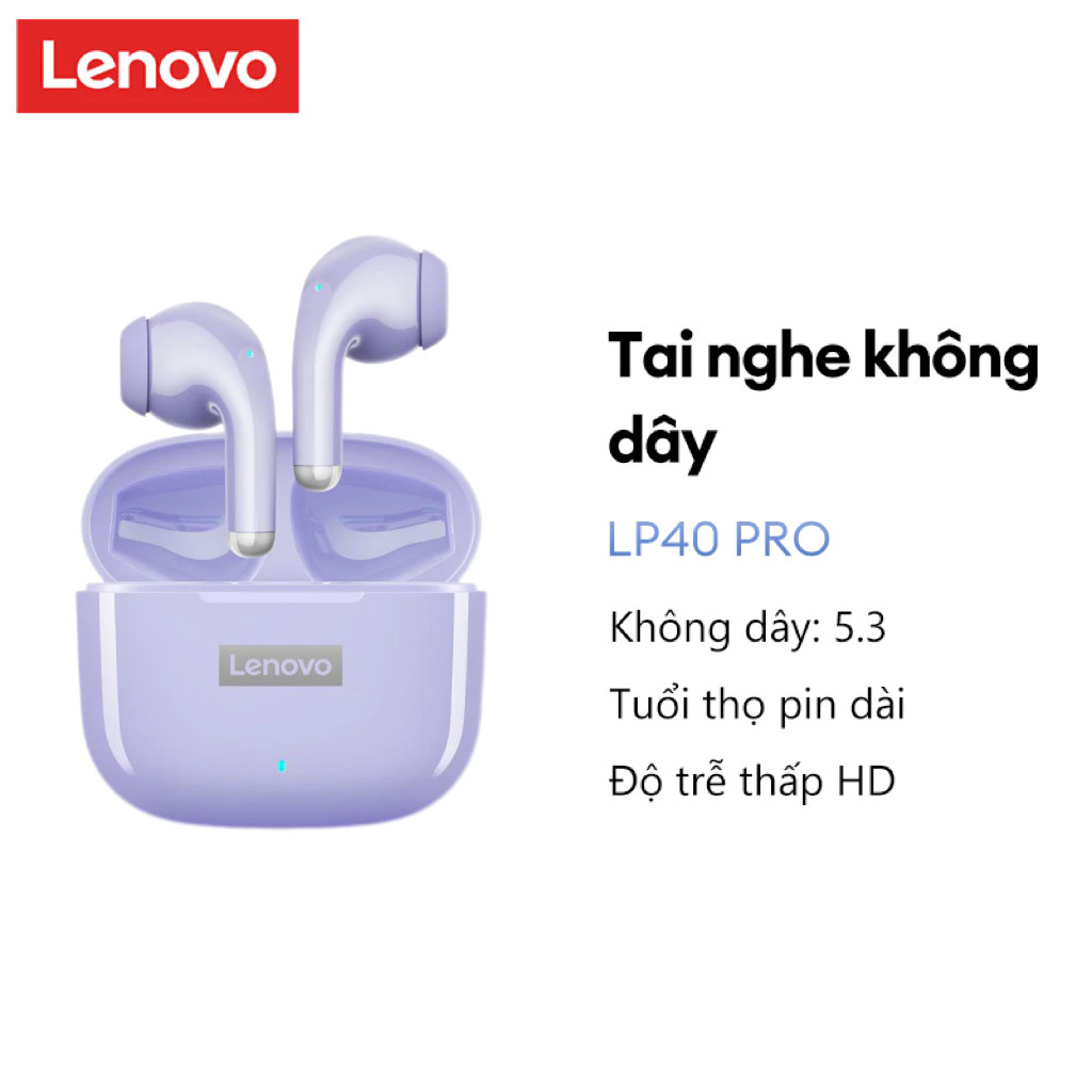 Tai nghe Lenovo LP40 ProTWS Tai nghe Bluetooth Tai nghe thể thao không dây giảm tiếng ồn Điều khiển cảm ứng 250mAH HD Stereo chơi game có độ trễ thấp Bluetooth 5.3