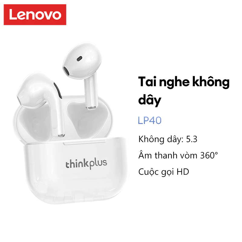 Tai nghe Lenovo LP40 Pro TWS Tai nghe Bluetooth Giảm tiếng ồn Cảm ứng thông minh Tai nghe chơi game có độ trễ thấp Bluetooth 5.3