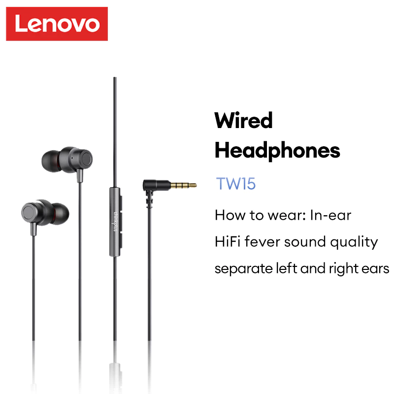 Tai nghe nhét tai có dây Lenovo TW15 PRO L-plug 360° Âm thanh vòm toàn cảnh Thoải mái khi đeo