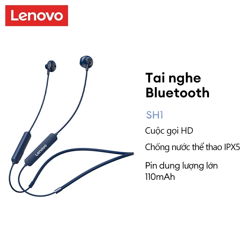 Tai nghe không dây Lenovo sh1 chống thấm nước ipx5 có nam châm đeo cổ và micro thích hợp cho cho ios android 5.0