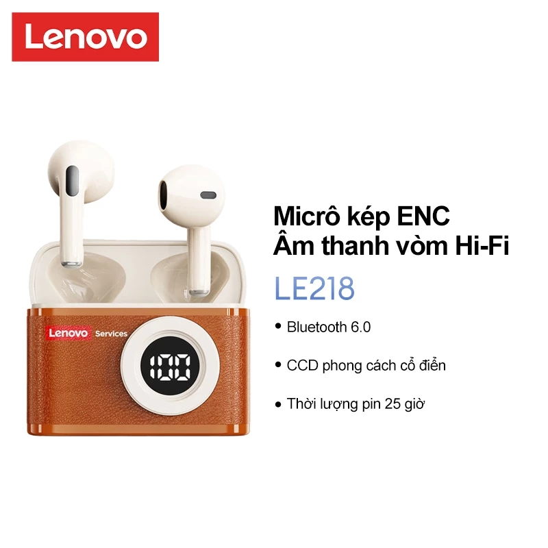 Tai nghe máy ảnh Lenovo LE218 Bluetooth 6.0 Retro CCD có màn hình pin kỹ thuật số Âm thanh vòm Hi-Fi Berlin Độ trễ thấp Thiết kế bán trong tai và khử tiếng ồn