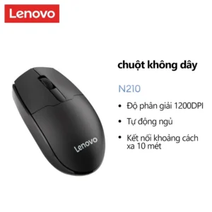 Chuột không dây Lenovo N210 có thiết kế chống trượt, hình dáng tiện dụng, nhẹ, dễ mang theo, tương thích với nhiều thiết bị và thời lượng pin dài.