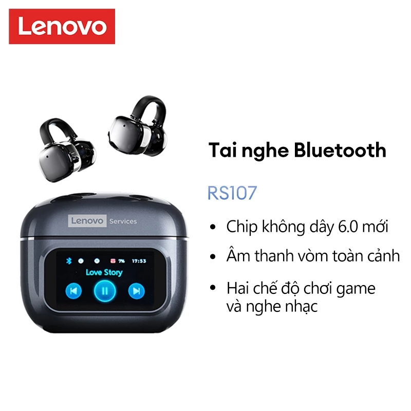 Tai nghe Bluetooth Lenovo RS107 Không dây Tuổi thọ pin dài Khử tiếng ồn Chất lượng âm thanh HIFI Âm thanh toàn cảnh Màn hình cảm ứng LCD