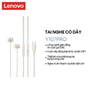Tai nghe có dây Lenovo Y107 và Y107 Pro có micrô ENC Giảm tiếng ồn cuộc gọi thích ứng Hiệu ứng âm thanh mức độ HIFI Thiết kế nhẹ nửa tai