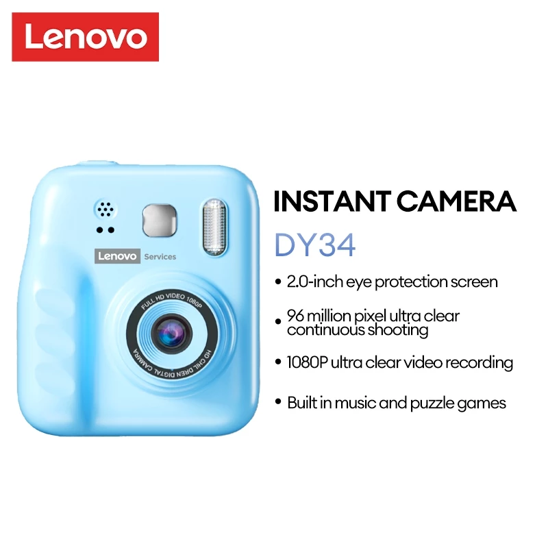 Máy ảnh in tức thì Lenovo DY34 9600W Pixel Ultra Clear Chụp liên tục 1080P Trò chơi xếp hình chụp ảnh độ phân giải cao và đèn LED âm nhạc Đầu ra 3 giây Camera di động
