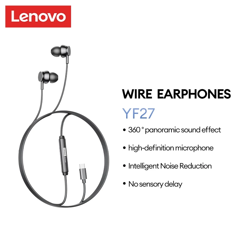 Tai nghe có dây Lenovo YF27 Chất lượng âm thanh cao cấp HIFI Độ trễ thấp 360 ° Hiệu ứng âm thanh toàn cảnh Giảm tiếng ồn Micrô độ phân giải cao Âm thanh vòm