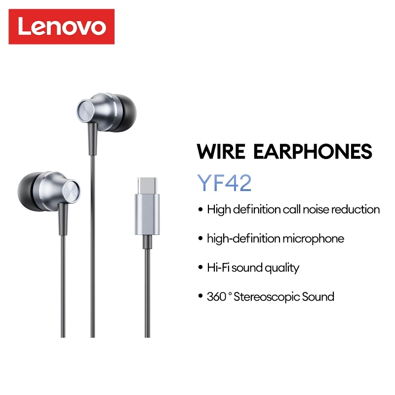 Tai nghe có dây Lenovo YF42 Hiệu ứng âm thanh nổi cấp HIFI Giảm tiếng ồn Độ trễ thấp Micro độ phân giải cao