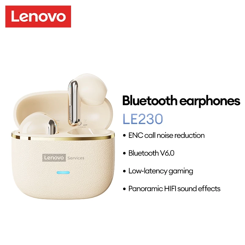 Tai nghe Bluetooth không dây Lenovo LE230 Hiệu ứng âm thanh HIFI toàn cảnh ENC Gọi Giảm tiếng ồn Tuổi thọ pin dài Độ trễ siêu thấp Bluetooth 6.0