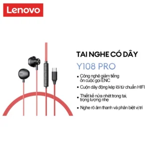 Tai nghe chơi game có dây Lenovo Y108 và Y108 Pro có micrô ENC Giảm tiếng ồn cuộc gọi thích ứng Hiệu ứng âm thanh Mức độ HIFI Thiết kế nhẹ nửa tai