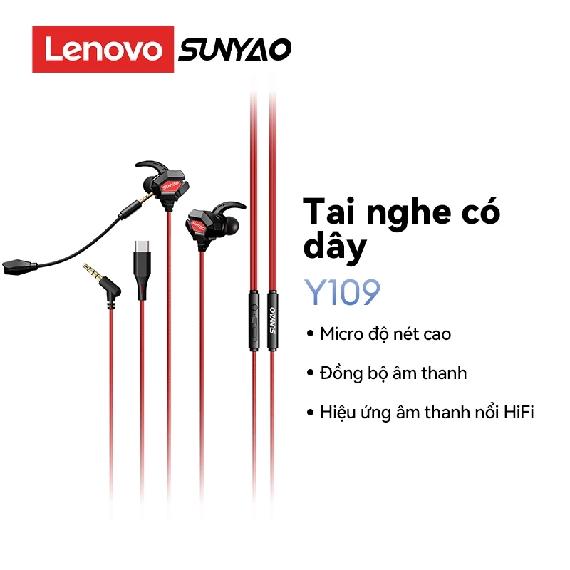 Tai nghe có dây chơi game Lenovo Sunyao Y109 E-sports Âm thanh vòm HIFI có micrô kép để giảm tiếng ồn độ phân giải cao