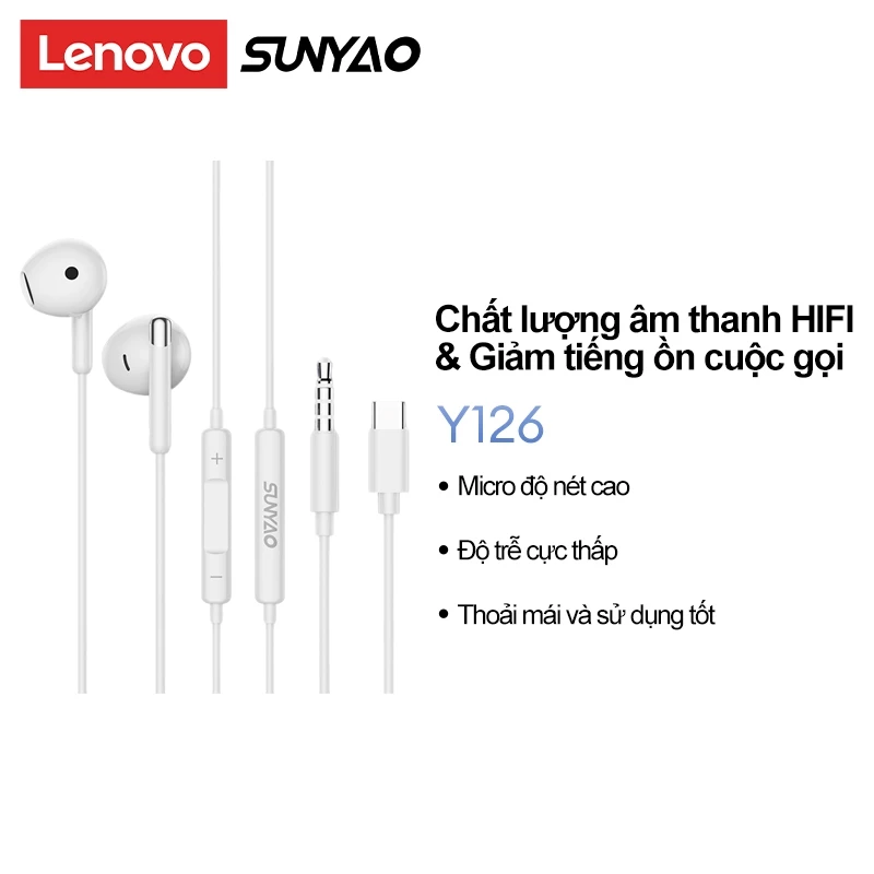 Tai nghe có dây Lenovo Sunyao Y126 Âm thanh vòm toàn cảnh Cuộc gọi Giảm tiếng ồn Micro siêu trong suốt