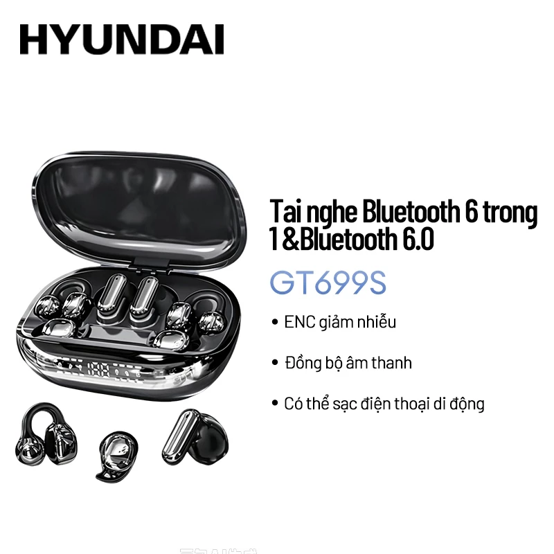 Tai nghe Bluetooth Hyundai GT699S 6 tai nghe không dây Bluetooth 6.0 cảm ứng LED giảm ồn AI