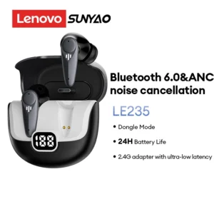 Tai nghe Bluetooth không dây Lenovo Sunyao LE235 với bộ chuyển đổi 2.4G HiFi Chất lượng âm thanh cao Màn hình kỹ thuật số thông minh có độ trễ thấp