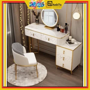 Bàn trang điểm phòng ngủ tối giản hiện đại bằng đá cẩm thạch ánh sáng Bắc Âu, có kèm ghế, gương cảm ứng, mặt bàn là đá