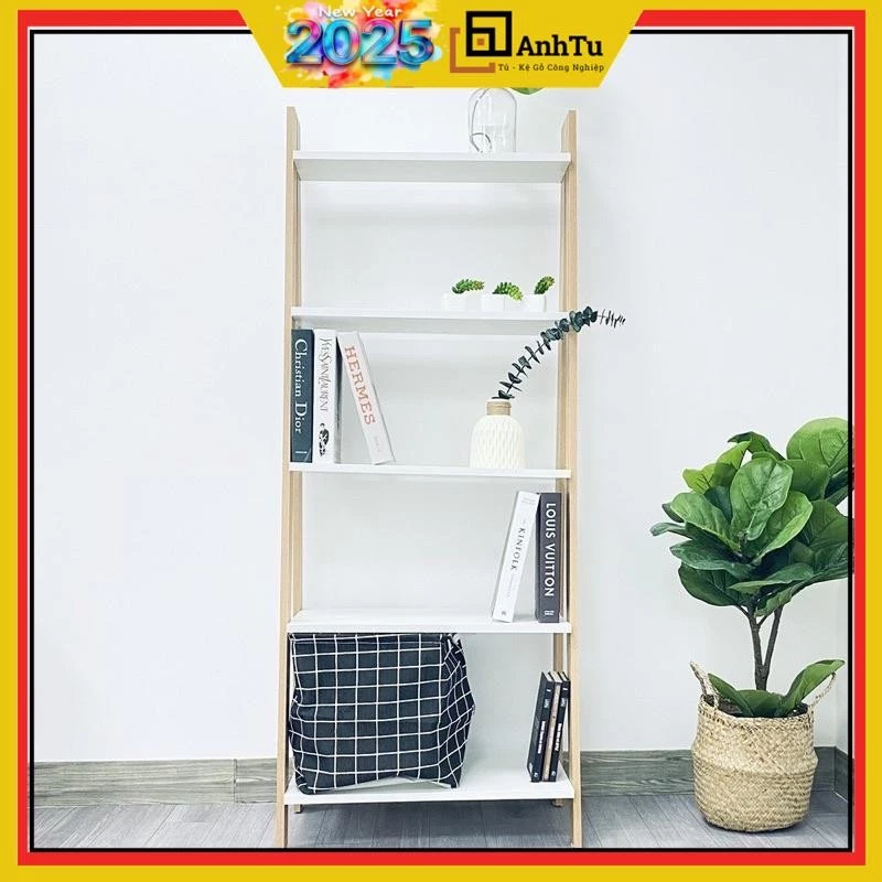 Kệ sách gỗ 5 tầng MDF, kệ đựng sách vở bằng gỗ chất lượng cao thiết kế hình thang có 5 tầng để sách kích thước 140x60x34