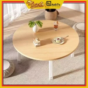 Bàn trà sofa hình tròn, trứng mặt gỗ ngồi bệt hoặc sofa chân gỗ cao cấp, kích thước 60x60x28cm hiện đại