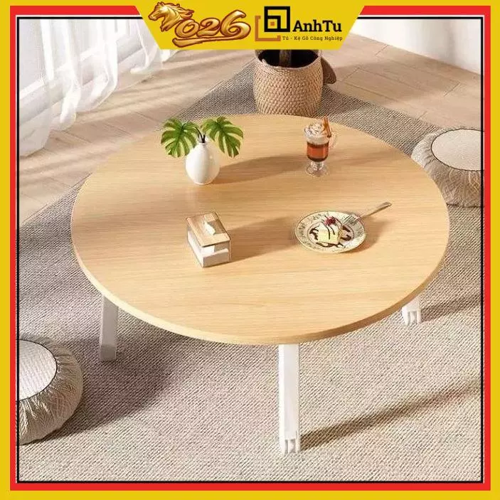 Bàn trà sofa hình tròn, trứng mặt gỗ ngồi bệt hoặc sofa chân gỗ cao cấp, kích thước 60x60x28cm hiện đại