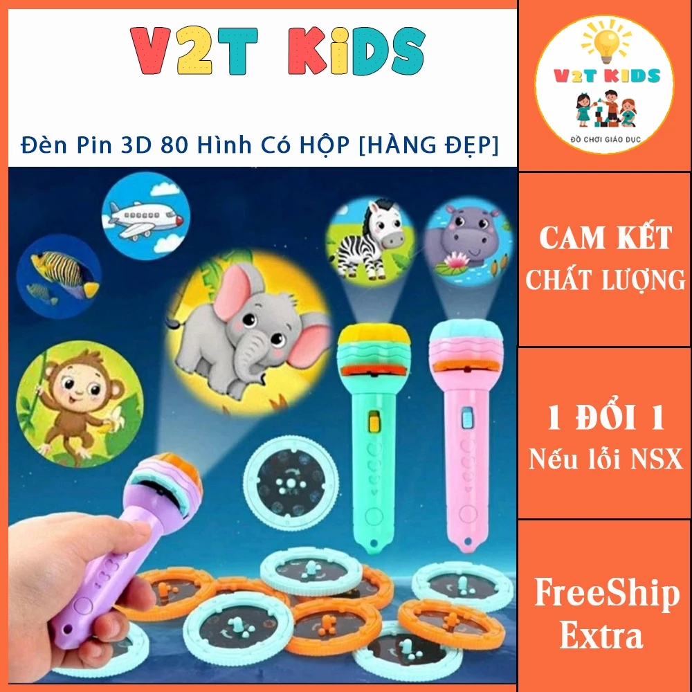 Đồ Chơi Đèn Pin Chiếu Hình 3D 80 Hình Cho Bé Thỏa Sức Khám Phá, Đèn Pin 3D Nhiều Chủ Đề Đáng Yêu