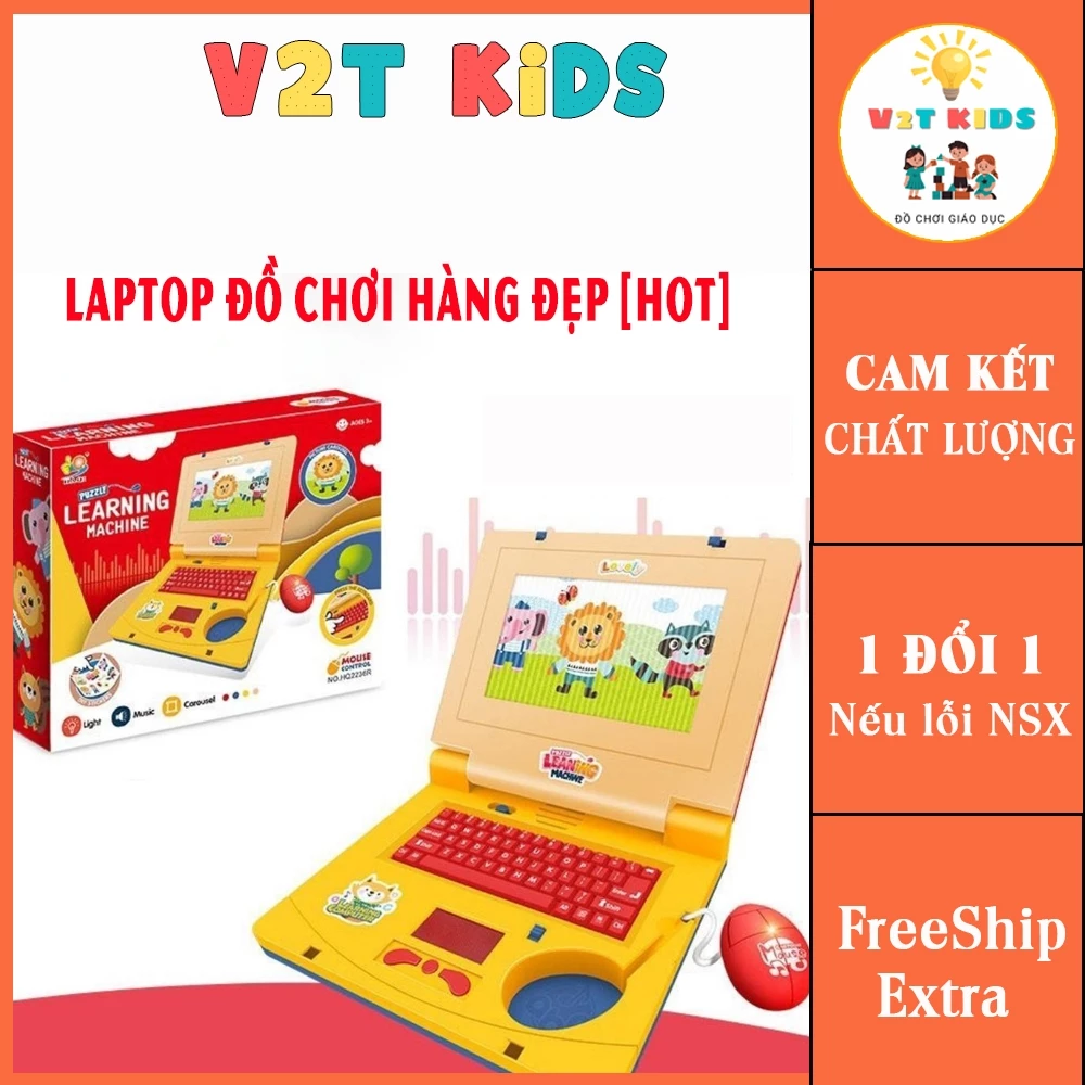 Đồ Chơi Máy Tính Laptop Cho Bé Có Nhạc, Đèn Led, Màn Hình Động Kèm Chuột Bằng Nhựa ABS An Toàn Cho Bé