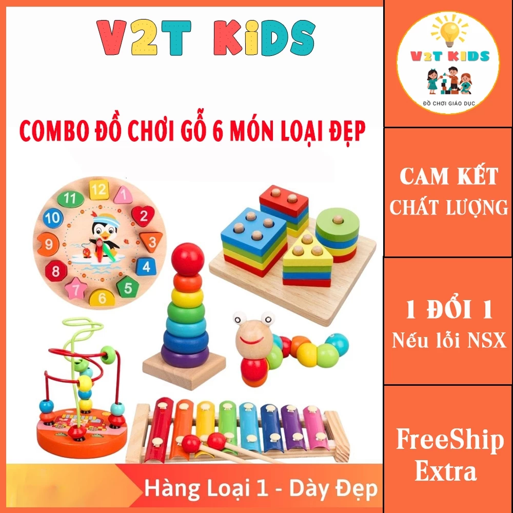 Combo 6 Món Đồ Chơi Gỗ Montessori Hàng Đẹp – Đồ Chơi Gỗ Phát Triển Tư Duy Cho Bé