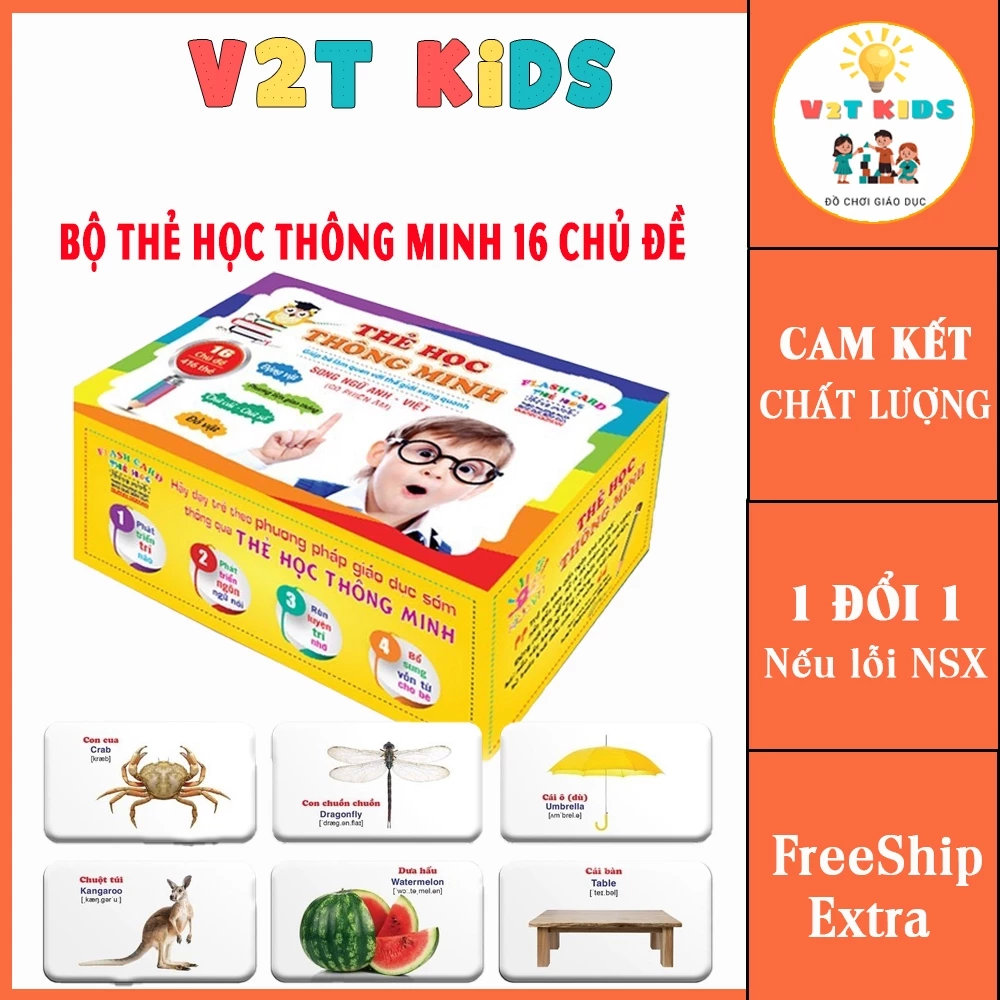 Bộ Thẻ Học Thông Minh Cho Bé 16 Chủ Đề - Cho Thẻ Song Ngữ Anh Việt Chuẩn Glenn Doman Flashcard Bé Từ 0-6 Tuổi