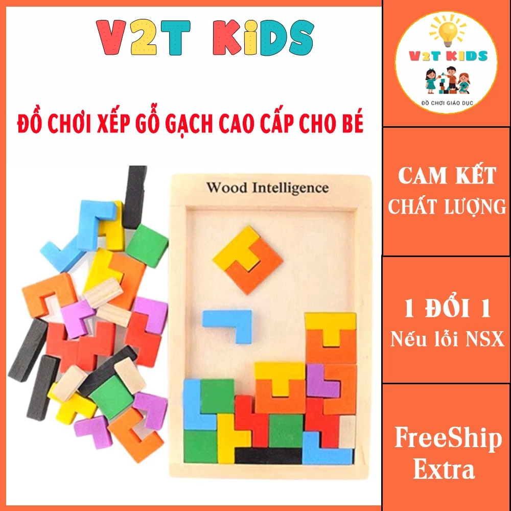 Đồ Chơi Xếp Hình Gỗ Cho Bé – Bộ Xếp Gạch Ghép Hình Gỗ Thông Minh Nhiều Màu Phát Triển Tư Duy