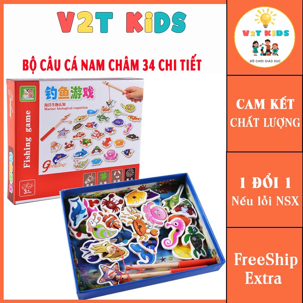 Bộ Đồ Chơi Câu Cá Nam Châm Gỗ 34 Chi Tiết Giúp Bé Rèn Luyện Tay Mắt Khám Phá Các Sinh Vật Biển