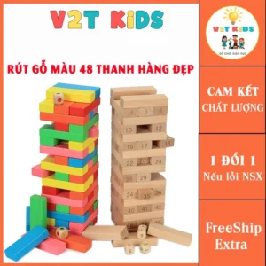 Bộ Đồ Chơi Rút Gỗ Màu 48 Thanh Rèn Luyện Trí Thông Minh Khéo Léo Cho Bé