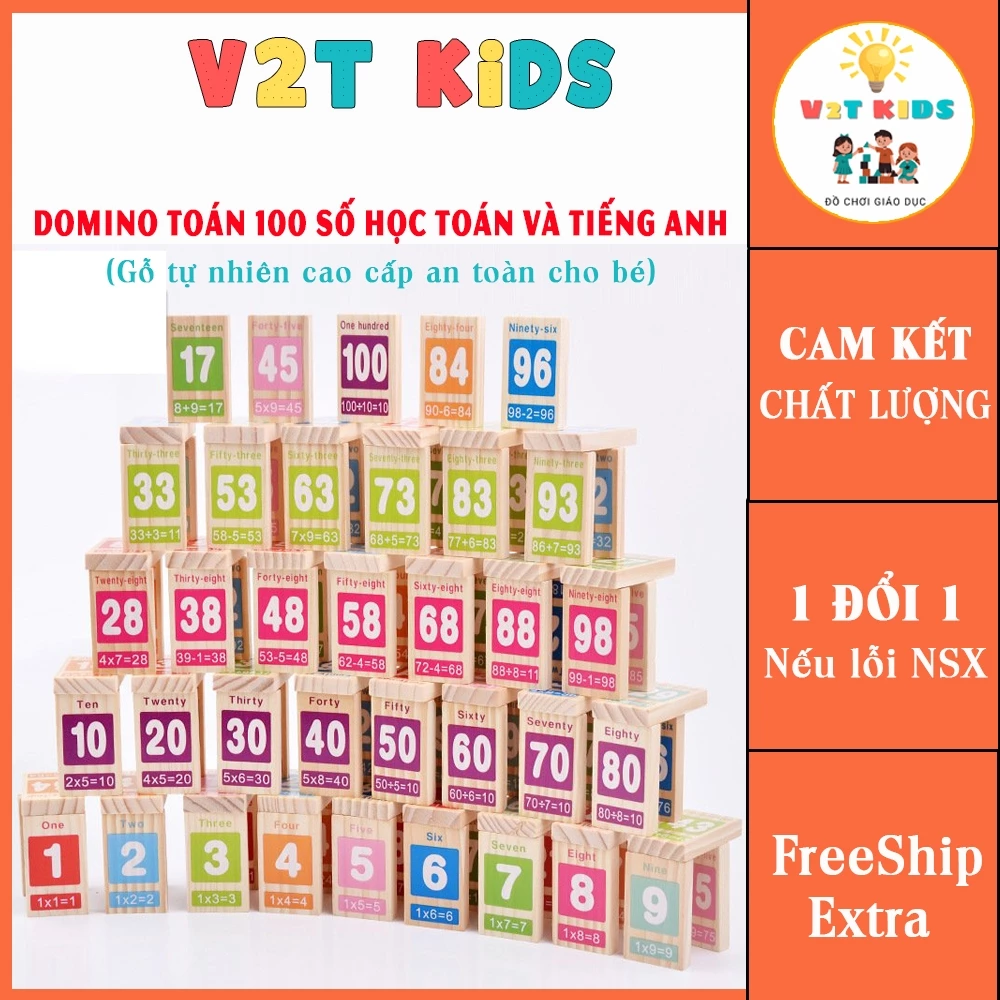 Bộ Domino Số Học 100 Số Học Toán Và Tiếng Anh Bằng Gỗ - Đồ Chơi Gỗ Montessori Phát Triển Trí Tuệ Cho Bé