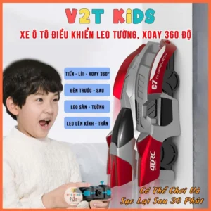 Xe Ô Tô Leo Tường, Xe Điều Khiển Từ Xa Leo Tường V2T KIDS - Xoay 360 Pin Sạc Modul