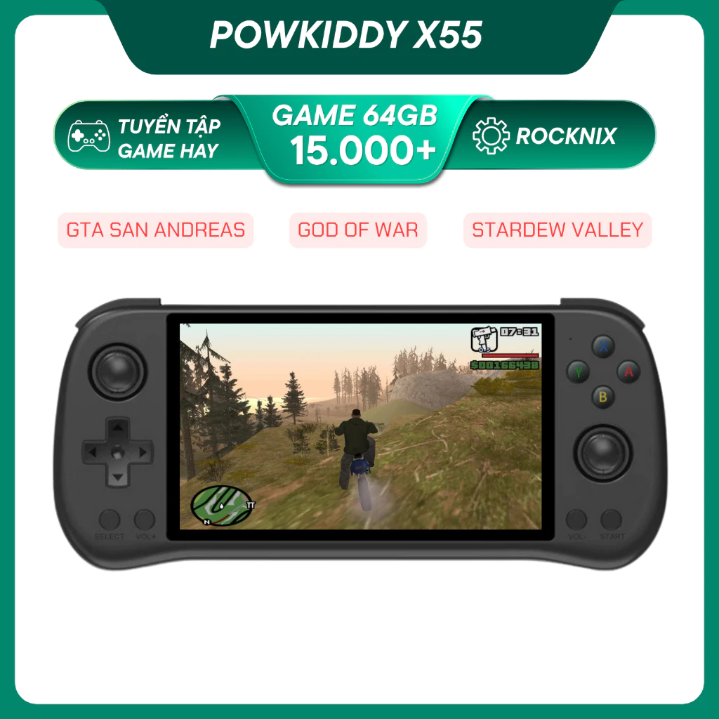 Powkiddy X55 Máy Chơi Game Cầm Tay, Chip RK3566, Màn hình 5.5 Inch, Wifi