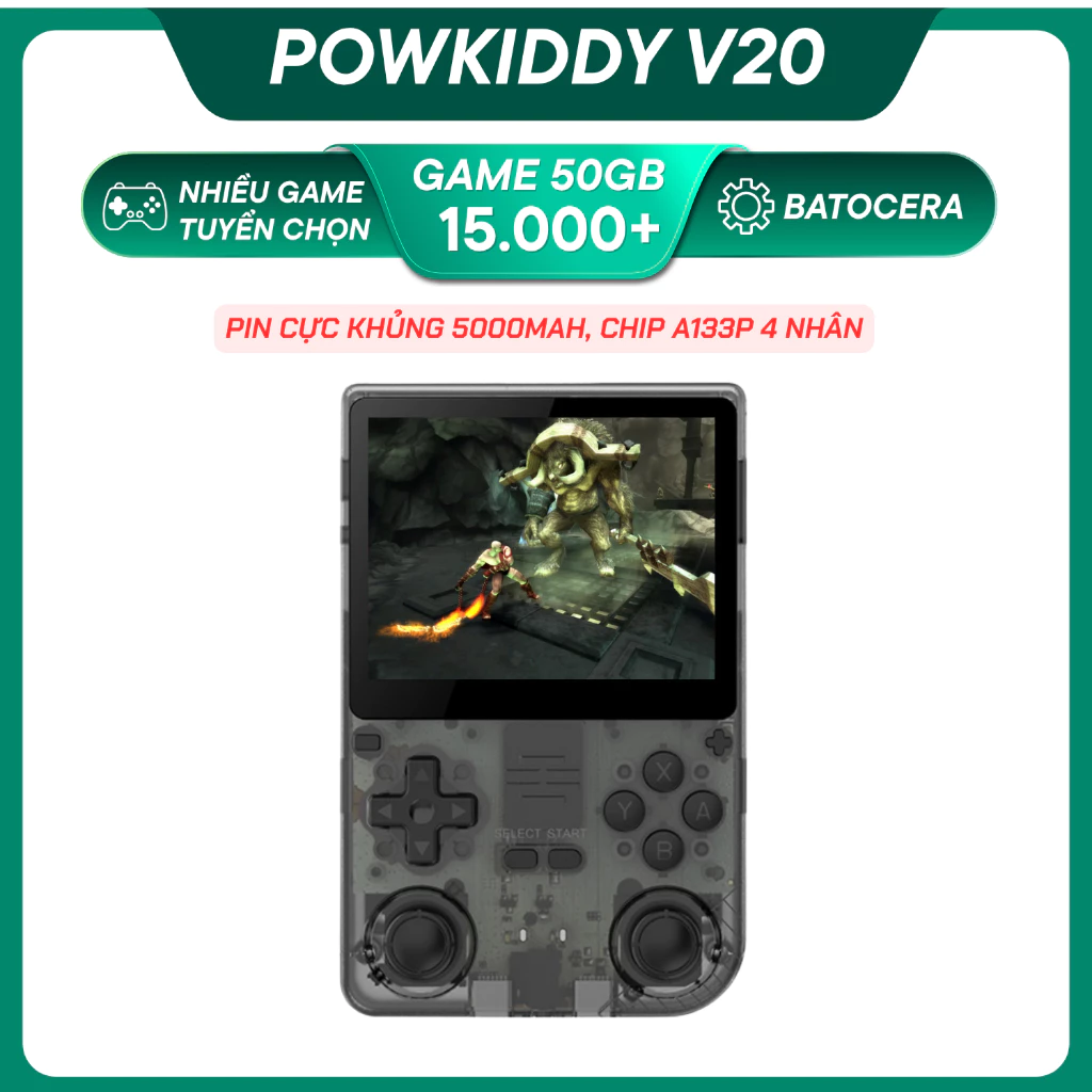 Powkiddy V20 Máy Chơi Game, Pin 5000mAh, PSP, PS1 nhiều game chọn lọc